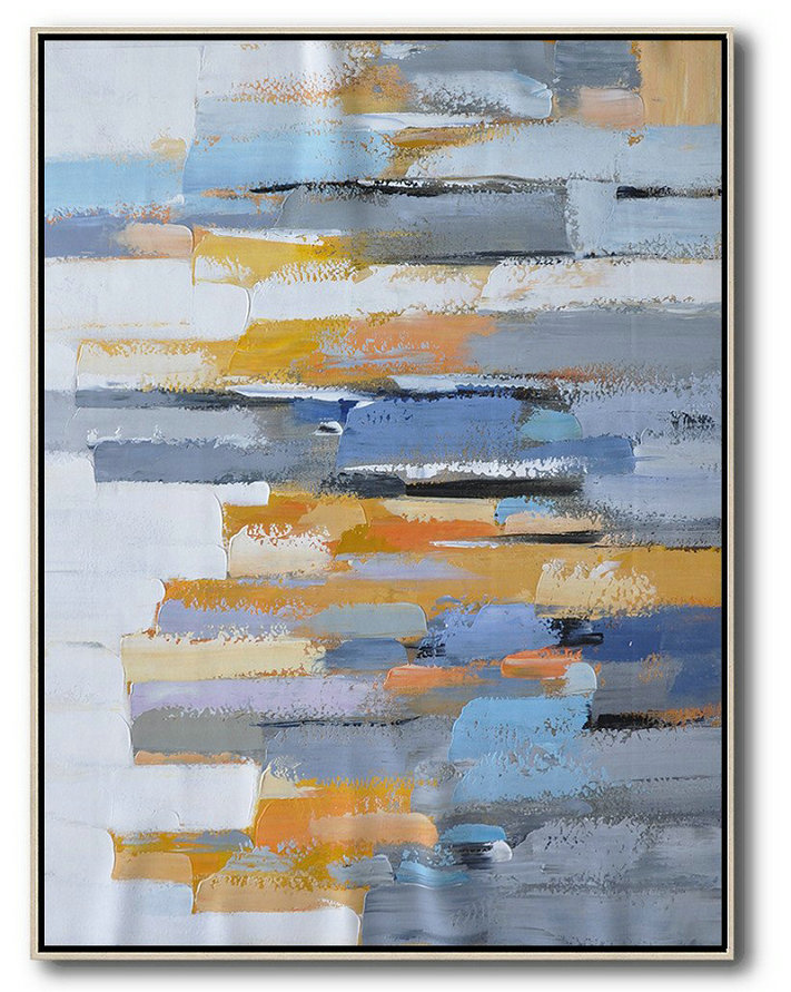 Textured Painting Canvas Art,Vertical Palette Knife Contemporary Art,Wall Art Ideas For Living Room,Purple,Yellow,White,Grey.etc